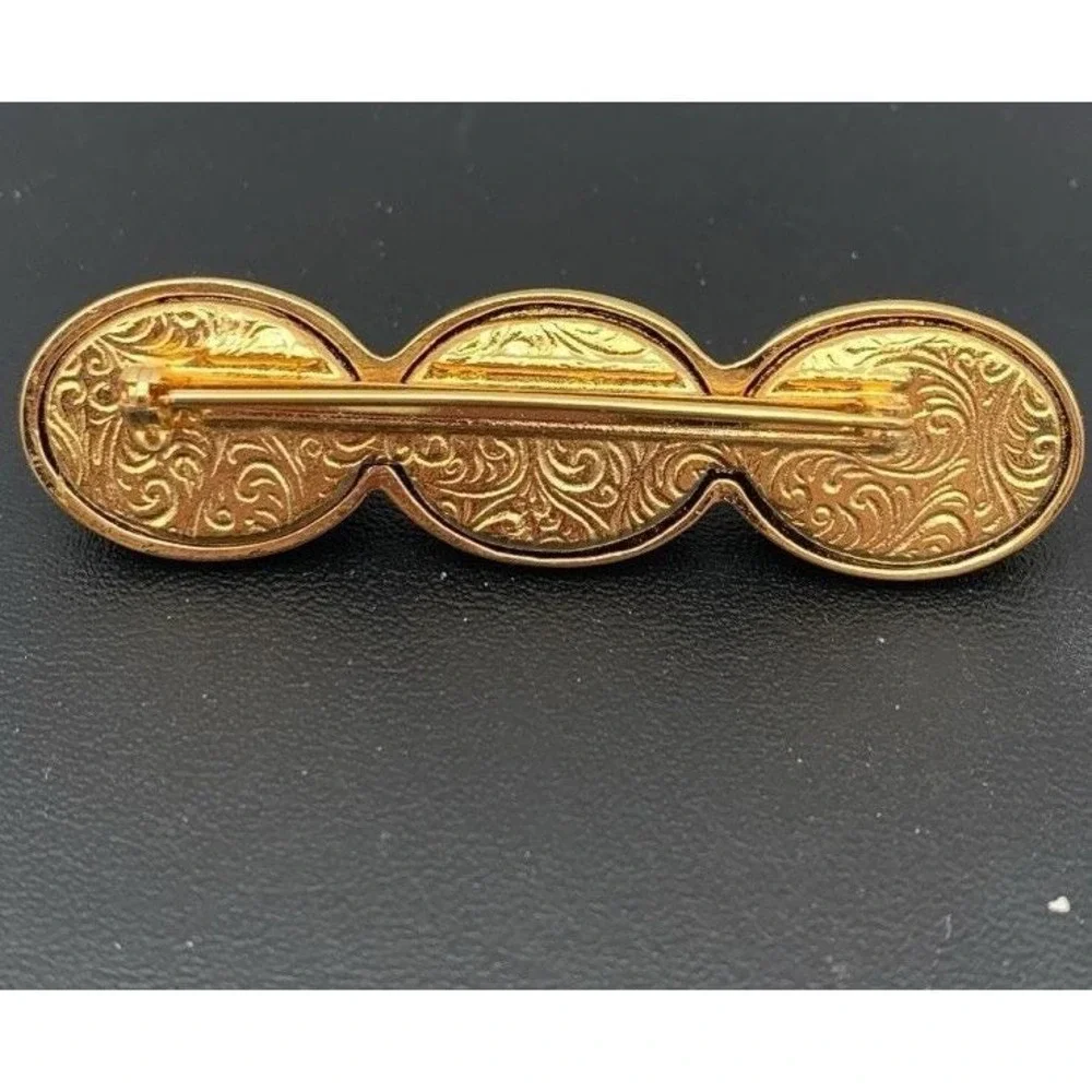 Vintage 1928 Brand Art Deco Style Gold Tone Leaves And Colorful Cabs Bar Brooch